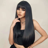 Stylish Long Black Bob Wig with Bangs in Synthetic Hair Fiber - Himpall